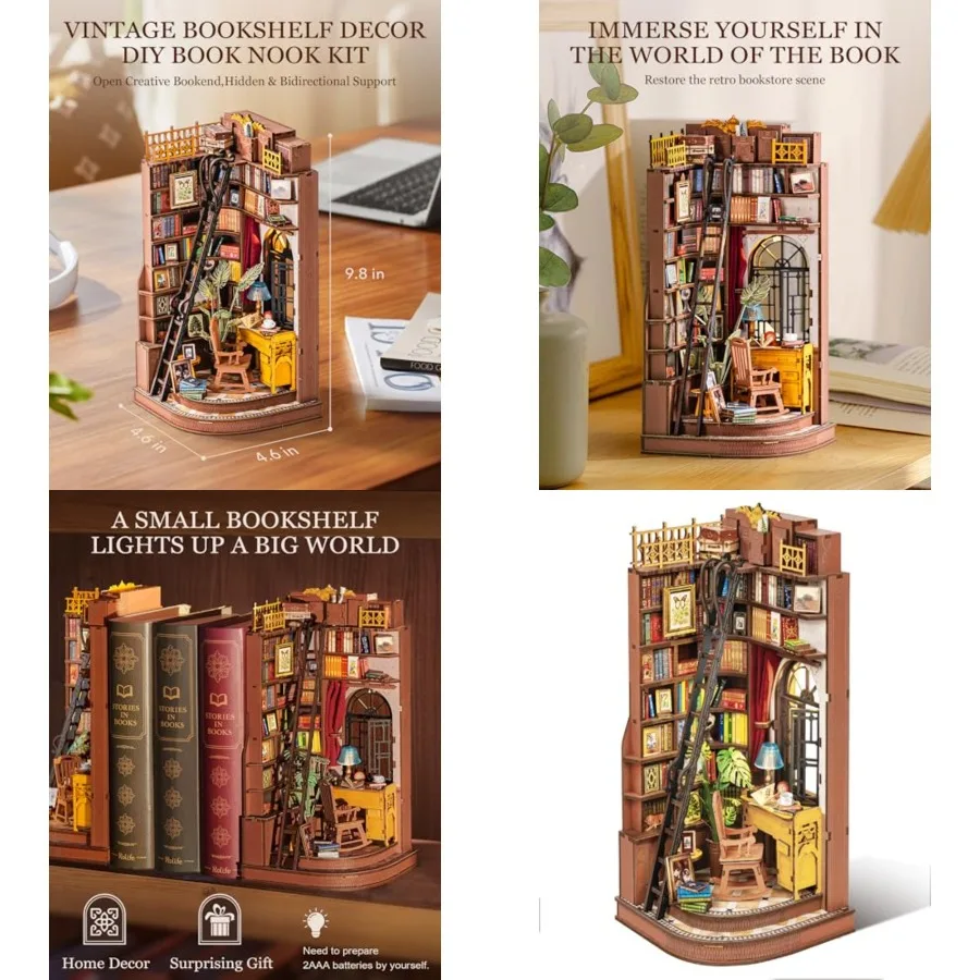 

Rolife DIY Book Nook Kit Silent Corner Study 3D Puzzles Creative British Bookend Bookshelf Decor for Adults Tiny House Miniatur