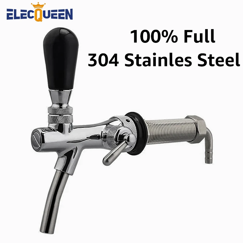 100% Full Stainless Steel Beer Faucet, Homebrew Italian Beer Tap Adjustable Flow Control with SS304 100mm Faucet Shanks