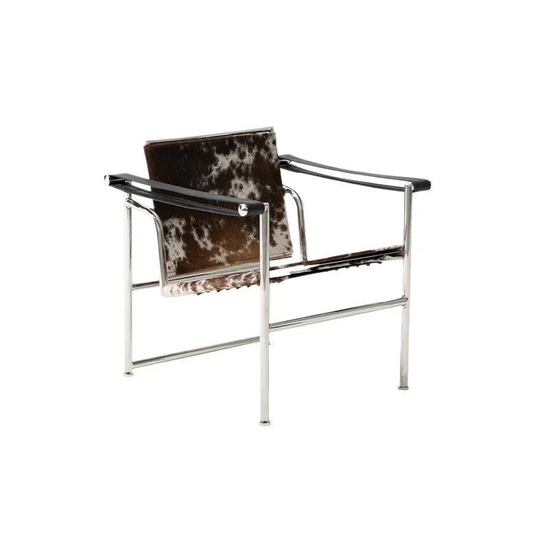 

Medieval armchair tiger pattern cowhide stainless steel, living room single sofa reading chair