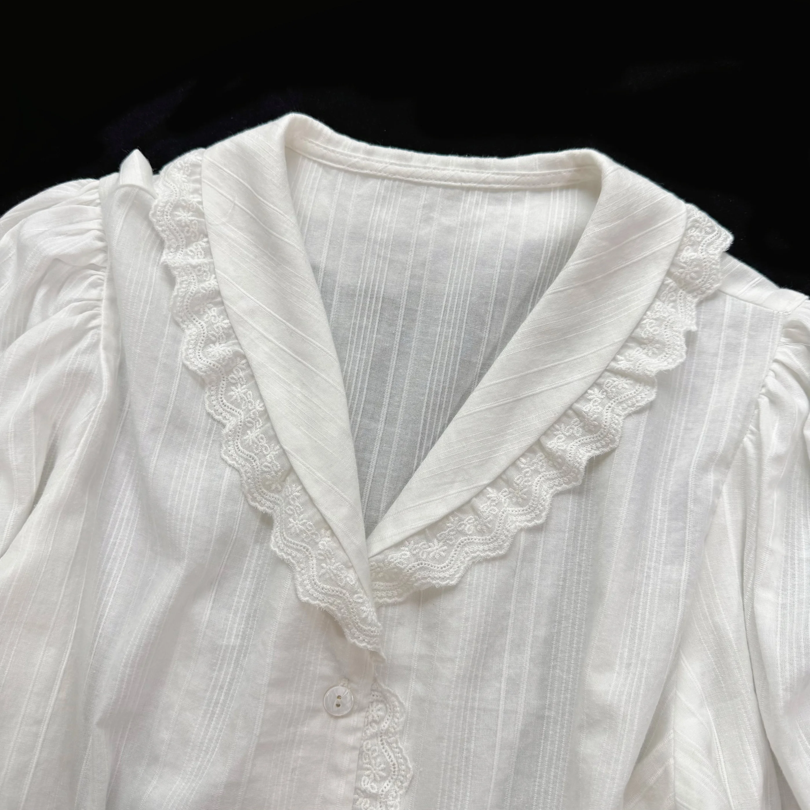 Pure Cotton French Lace Short-sleeved Pajamas Sweet Girl Lapel Casual Comfortable Soft Loungewear Set