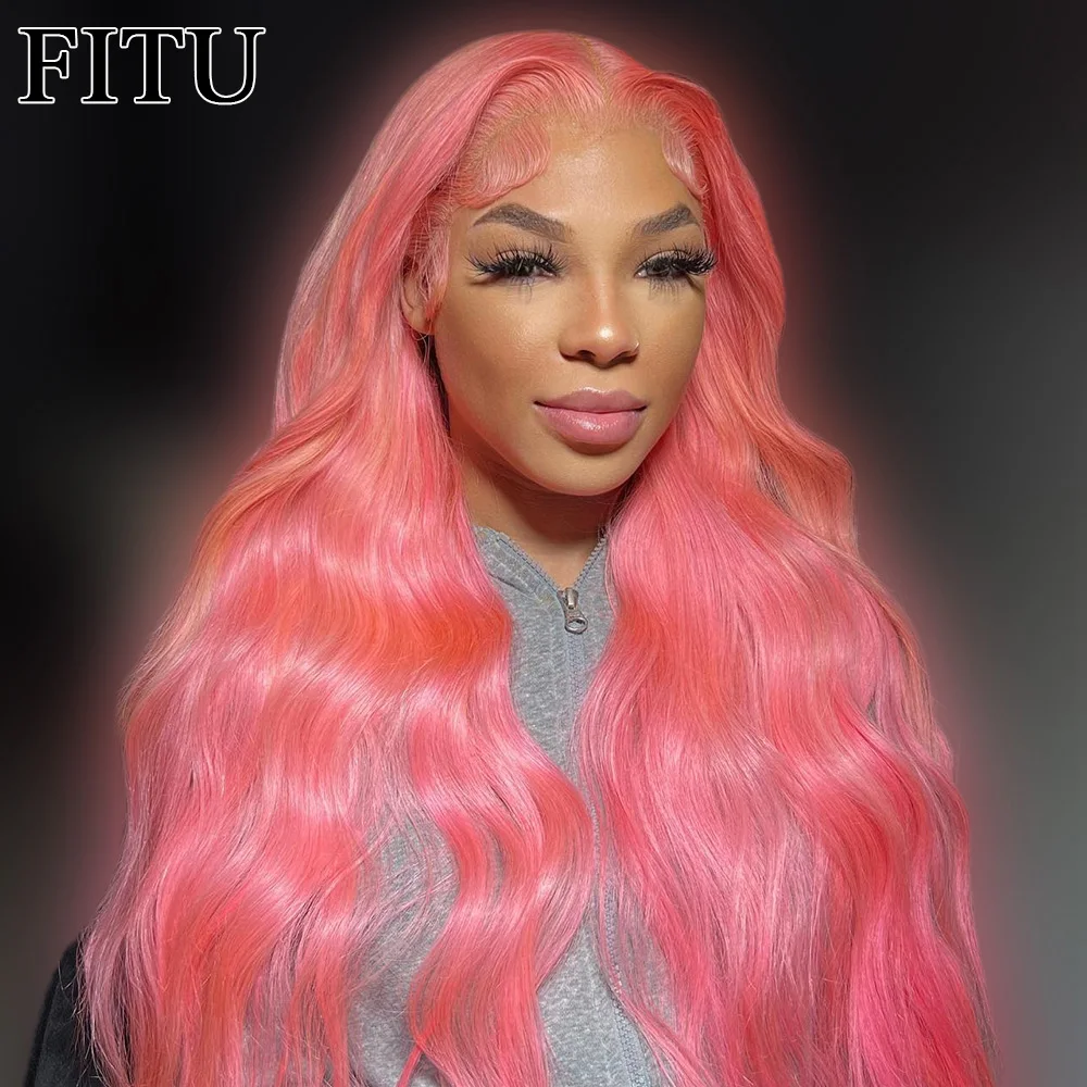 

FITU Pink Transparent 13x6 13x4 Lace Frontal Human Hair Wig 613 Colored Plucked With Baby Hair 5x5 Lace Closure Wig