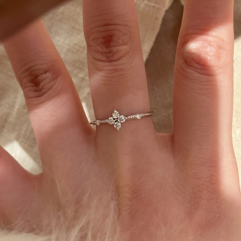 ENSHIR Four Leaf Flower Zircon Open Thin Ring For Women Delicate Luxury Design Gorgeous Wedding Jewelry Party Gifts Wholesale