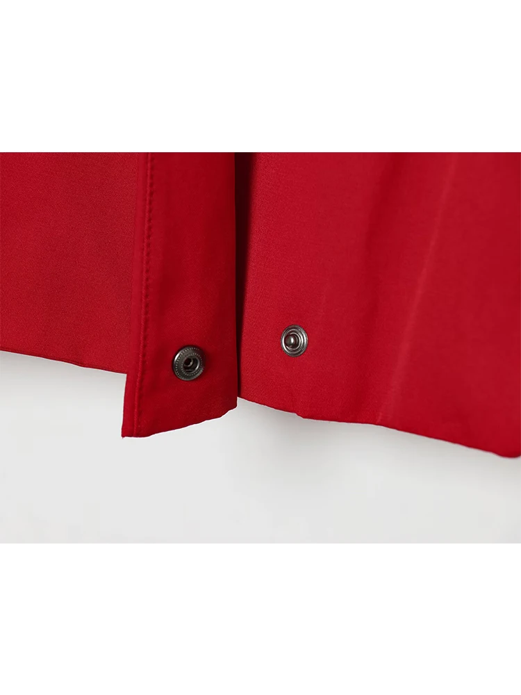 TFMLN Fashion Red Short Bomber Jacket For Women Loose Fit V Collar Long Sleeve Coat 2026 Spring Autumn Female Street Outerwear - view 5