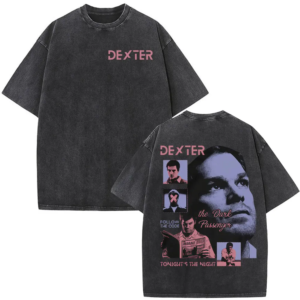 TV Play Dexter Morgan Vintage Washed T-shirts Men's Women Clothing Casual Cotton Oversized T Shirts Fashion Hip Hop T-shirt Tops