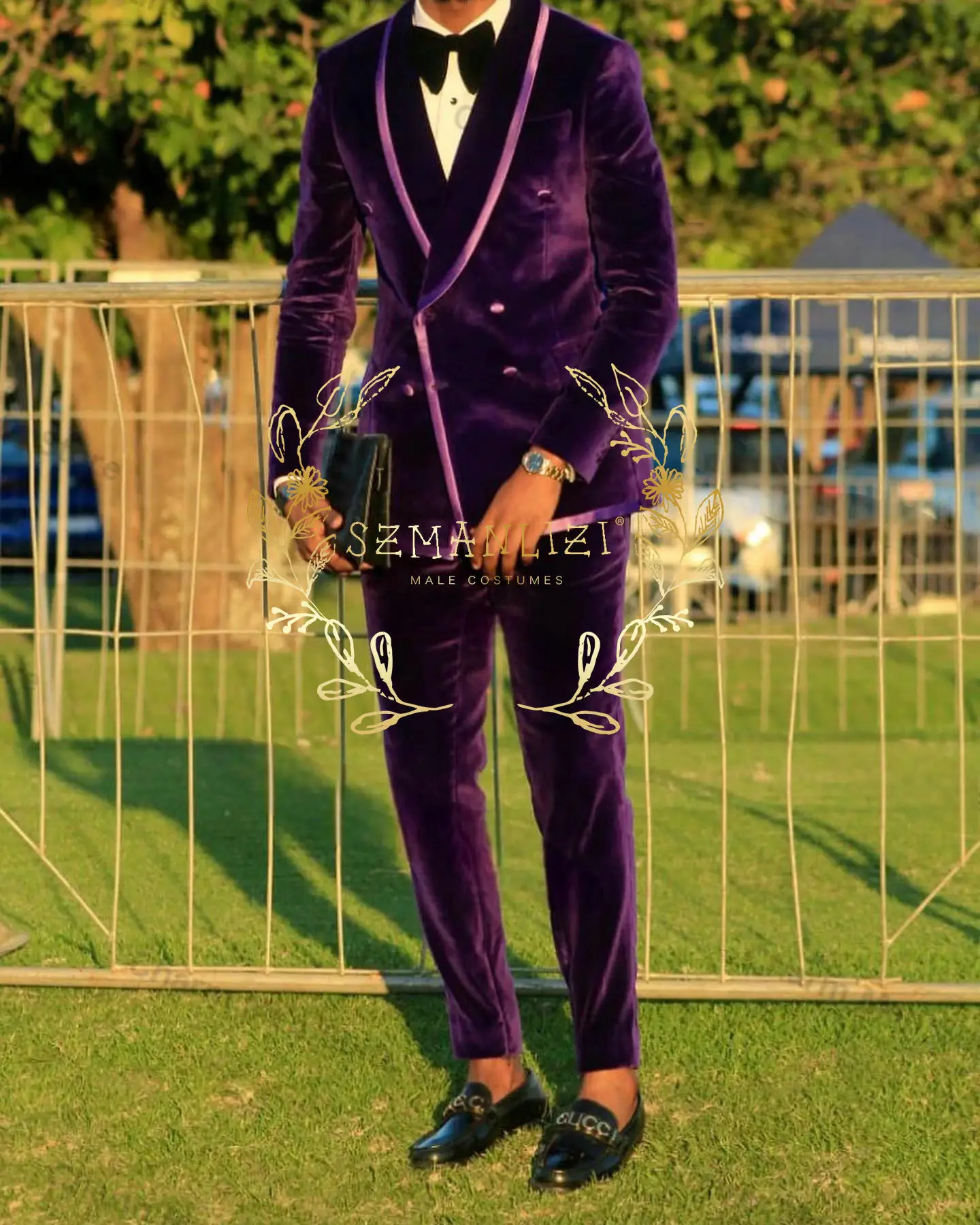 Fashion Purple Velvet Groom Tuxedos Double Breasted Men Suits For Wedding Male Party Dress Costume Homme Jacket+Pants