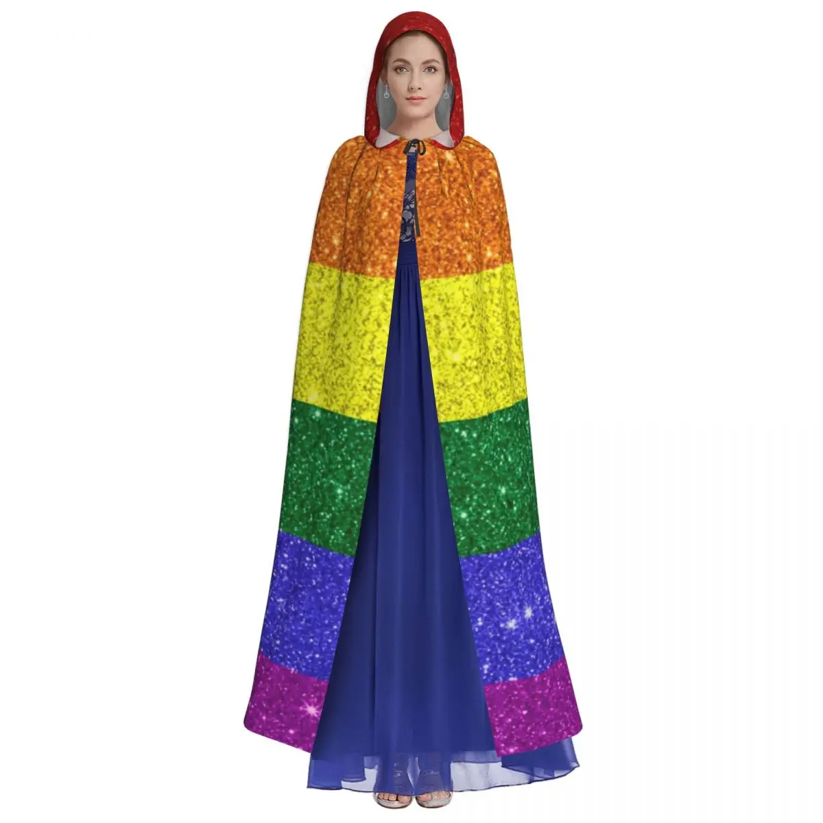 Hooded Cloak Polyester Unisex Witch Cape Costume AccessoryGlitter Rainbow Pride Flag