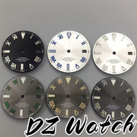 DZ 29mm Sterile Sunburst Black White Gray Watch Dial Gold SIlver Roman Index Green Glow Fit NH35 Movement 3 .0/3.8 O'clock Crown