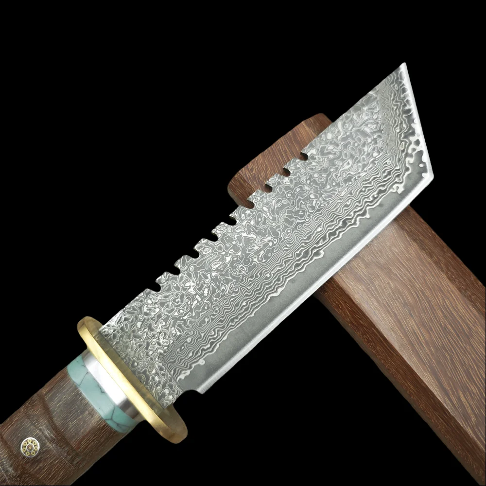 النمط الياباني تانتو دمشق بليد خشب الورد مقابض سكين الصيد ، التخييم EDC أدوات يدوية الدفاع عن النفس في الهواء الطلق بقاء السكاكين