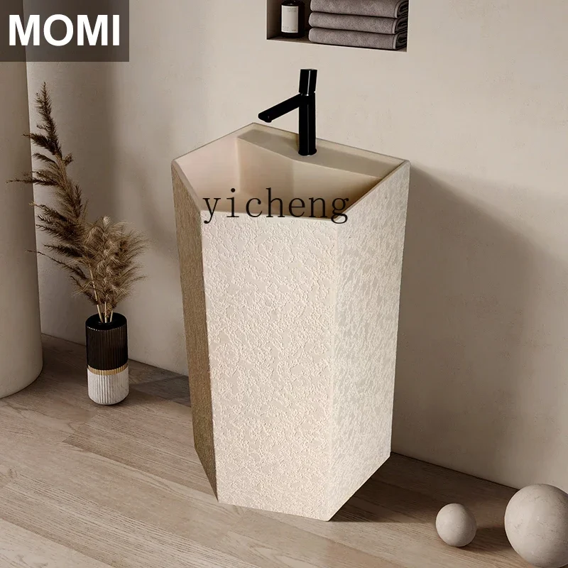 travertine column basin square integrated floor-to-ceiling sink art creative personalized face wash table