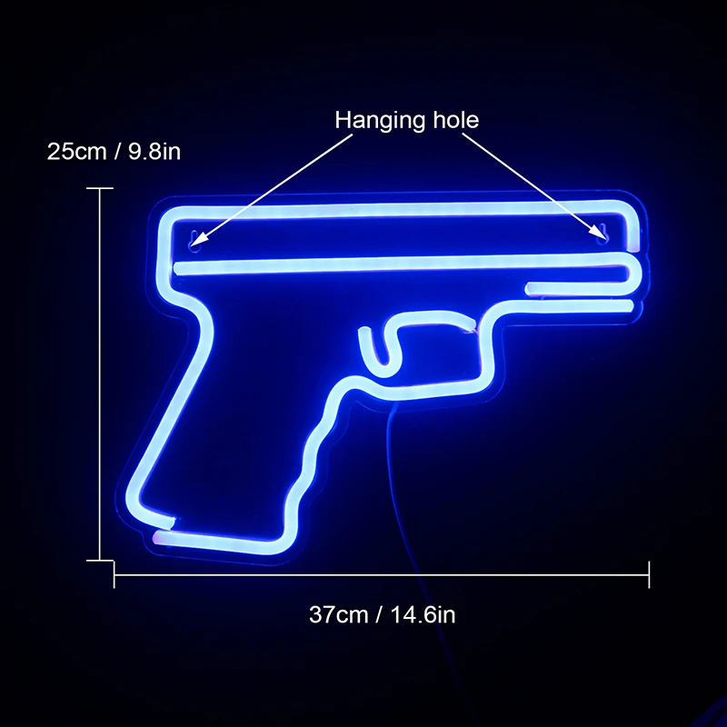 Pistol Shaped Neon Led Sign Super Cool Gun Gamer Room Decoration For Party Bar Club USB Powered Lamp With Switch Nice Gift Item