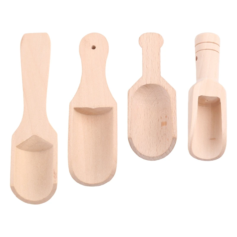 Y3NA 4Pcs Wooden Mini Bath Salt Spoon for Flour Candy Spices Sugar Coffee Beans