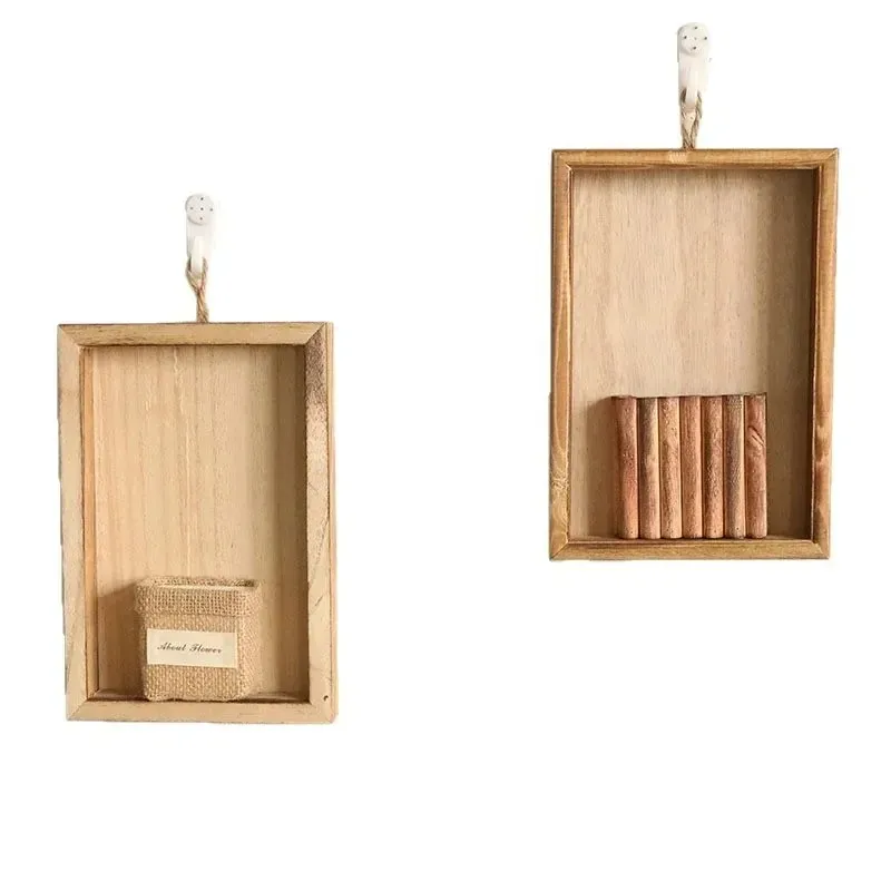 1pcs premium  nordic wooden wall photo frame with flower pot hanging basket living room decor (no plants)