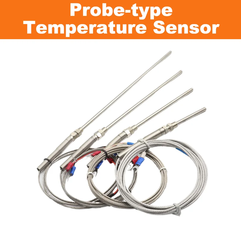 3pcs 0-800°C M8 Thread Probe Temperature Sensor – K/E Type Thermocouple K/J/PT100 Probe 25-300mm with 1m 2m 3m Cable for Oven