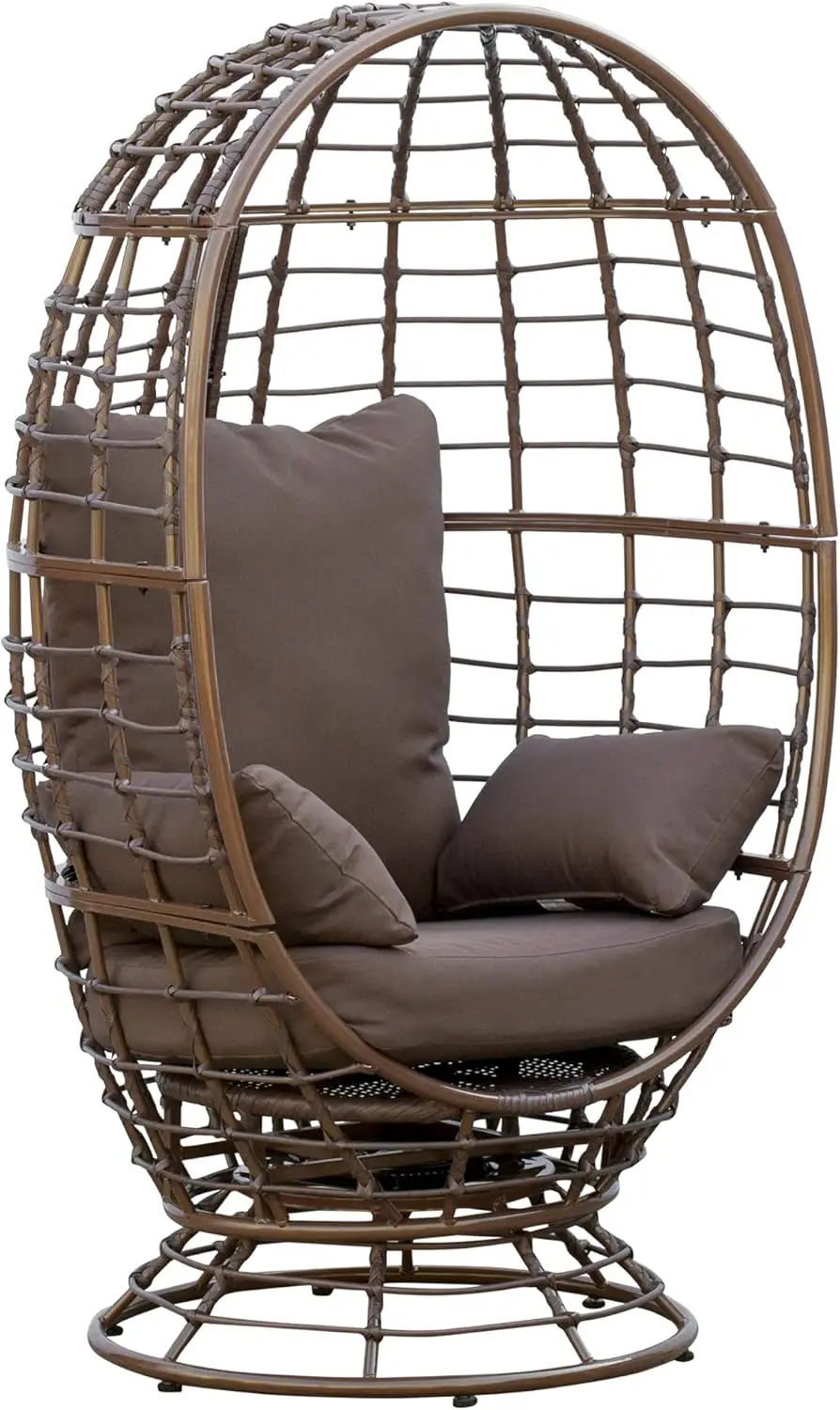 

Wicker Egg Chair, 360 Rotating Indoor Outdoor Boho Basket Seat with Cushion and Pillows for Backyard, Porch, Patio, Garden,