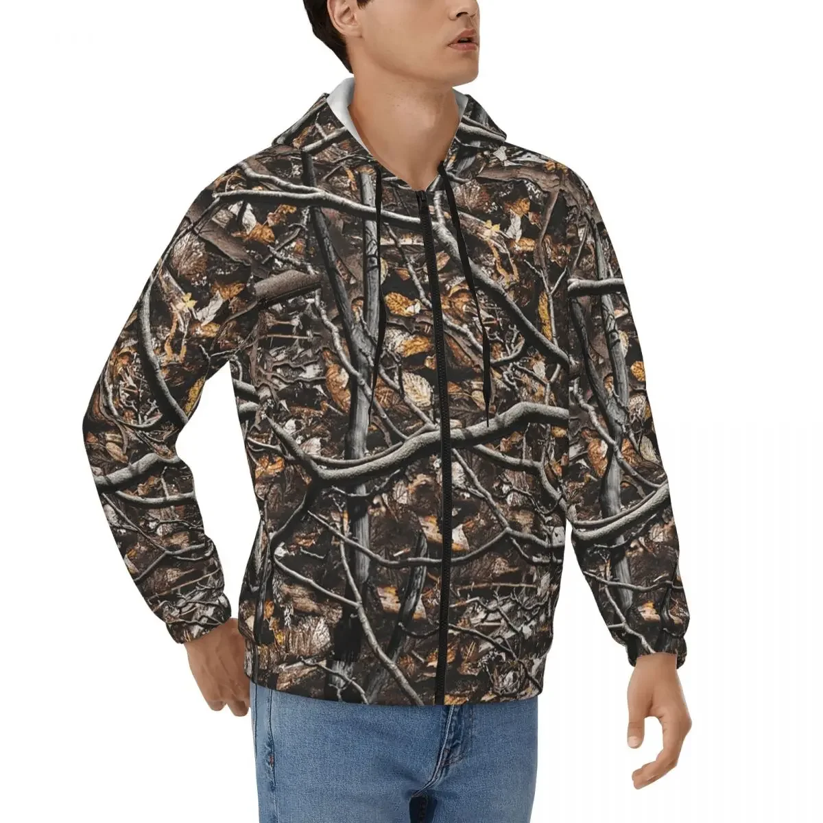 Real Tree Forest Camo Camouflage Pattern Zipper Hoodies Hip Hop Pullover Autumn Winter Men's Women's Sweatshirt Long Sleeve Tops