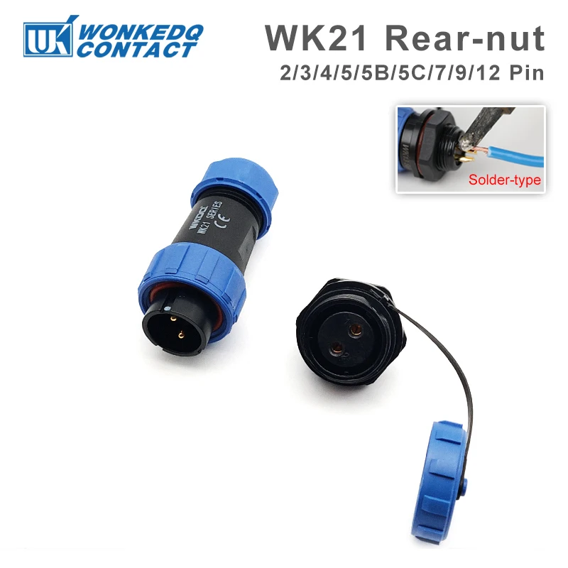 SP21 Soldering Aviation Plug Male&Female Set Panel Mount WK21 IP68 Back Nut Socket Rear-nut Cable Connector Waterproof Connector