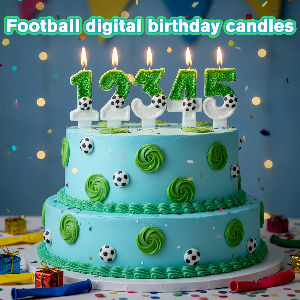 

Number 0-9 Football Birthday Candles Green Sparkle Number Candles Creative Soccer Cake Topper for Boys Party Decoration