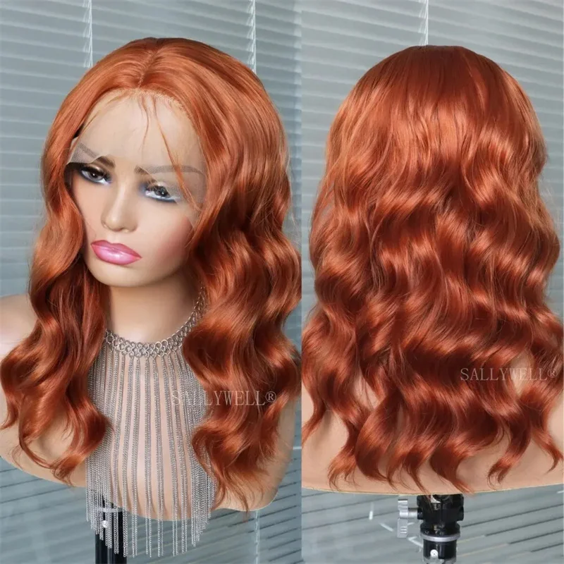 Peruca dianteira Long Ginger Orange Lace, Matched All Skins, cabelo do bebê, preplucked glueless peruca, resistente ao calor, 180 Densidade, 26"