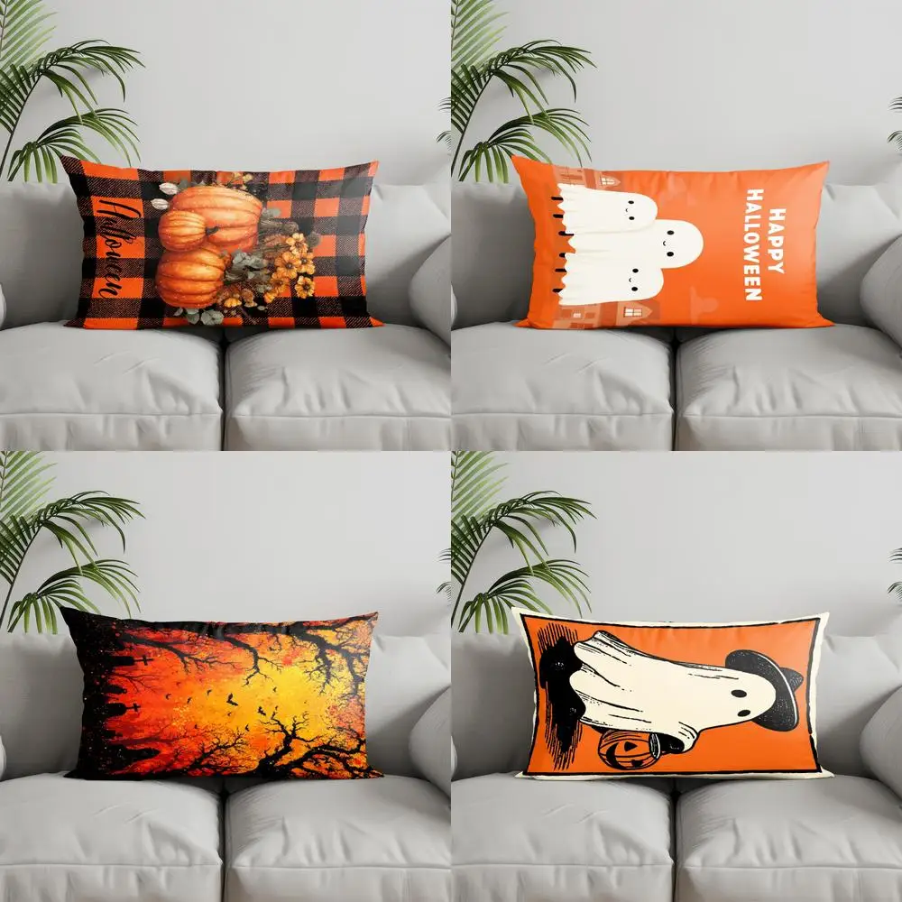 

Home Decor Halloween Ghosts Pumpkin Pillow Suitable For Sofa Bedroom Car Pillow Cover Cushion Rectangular Back Cushion