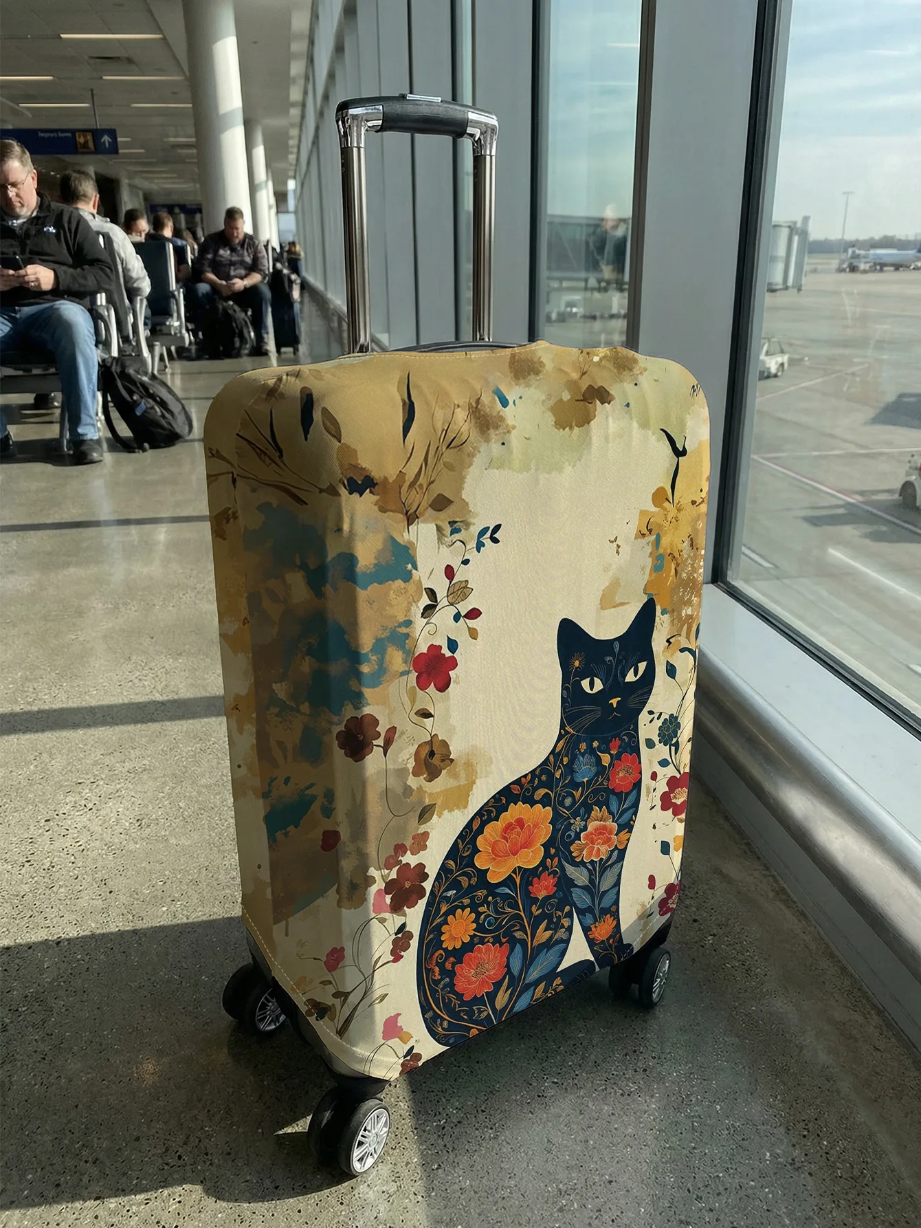 Cat & Floral Print Luggage Cover, Suitable for 18-32 Inch Luggage Cover, Luggage Handle Sleeve, Travel Accessories