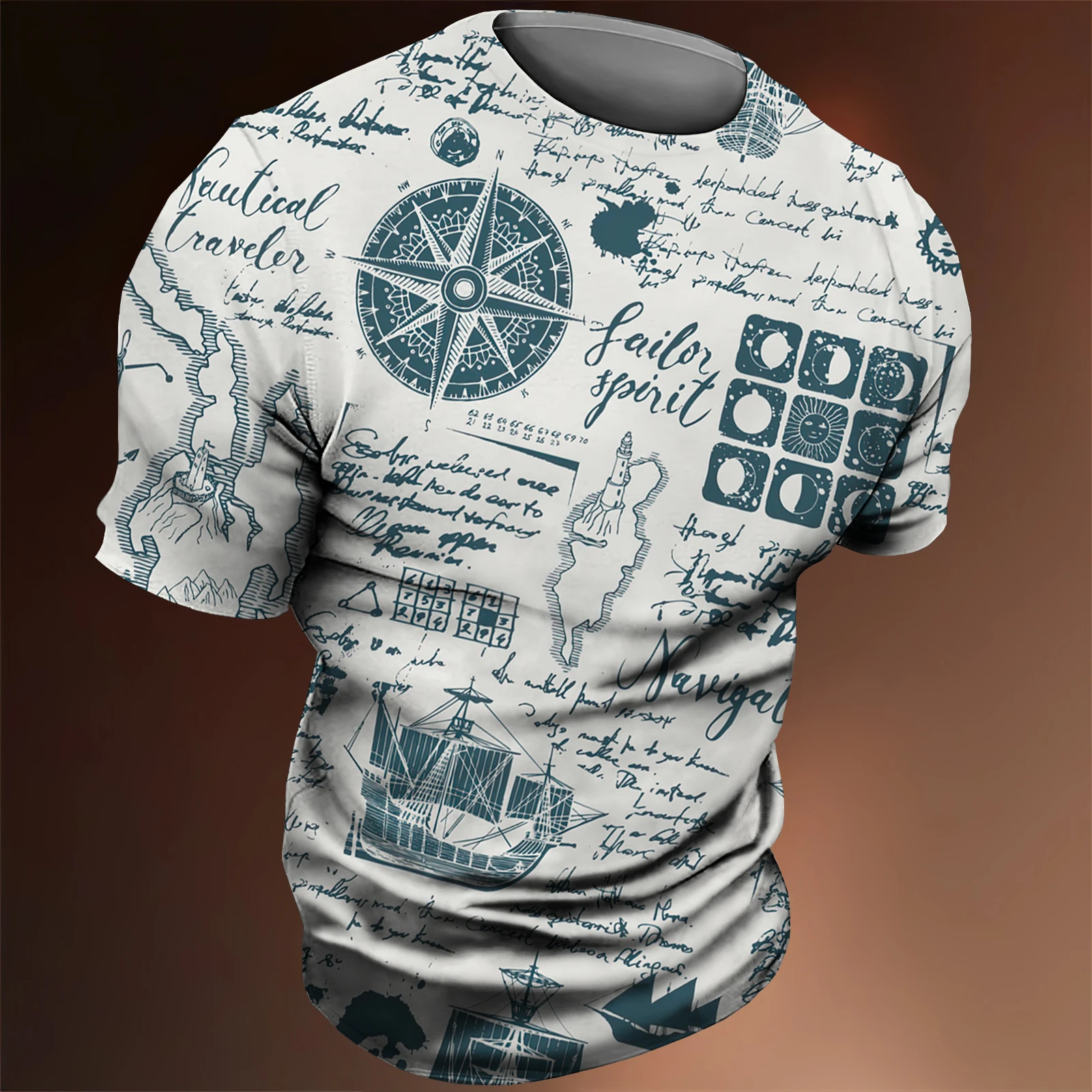 3D Nautical Print T-shirt for Men Compass Pattern Tops Round Neck Tees harajuku Cool Streetswear Cheap Fashion men's Clothing