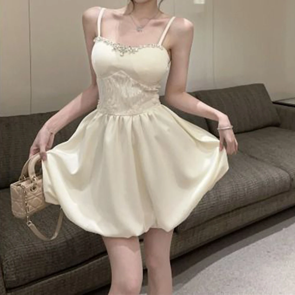 daughter celebrity heavy industry nail drill suspender dress women's summer slim waist A word princess bud short skirt