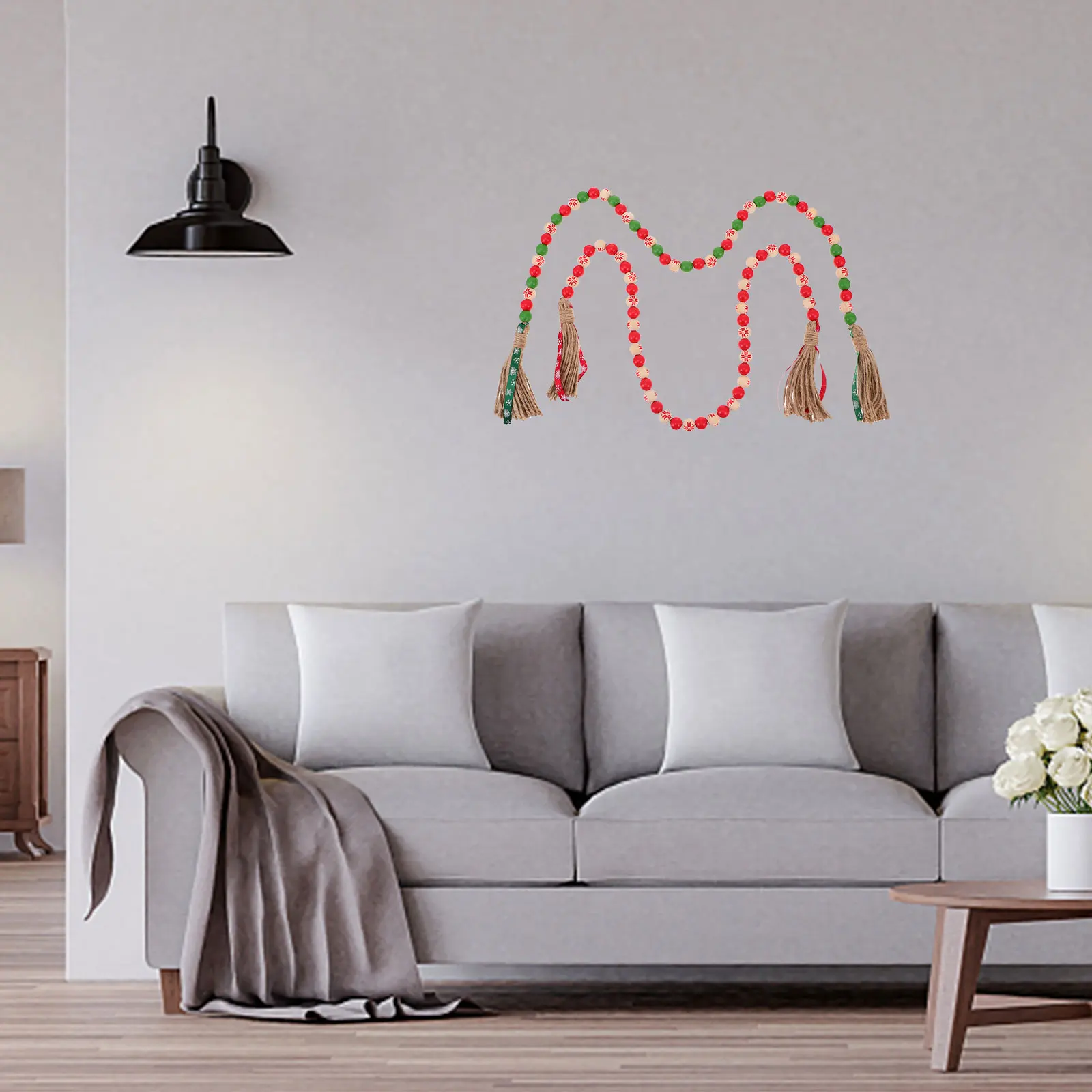 

2pcs Pendant Christmas Decor Tassel Design Wooden Hanging Beads String For Home Indoor Decoration Xmas Hanging Decorative Beads