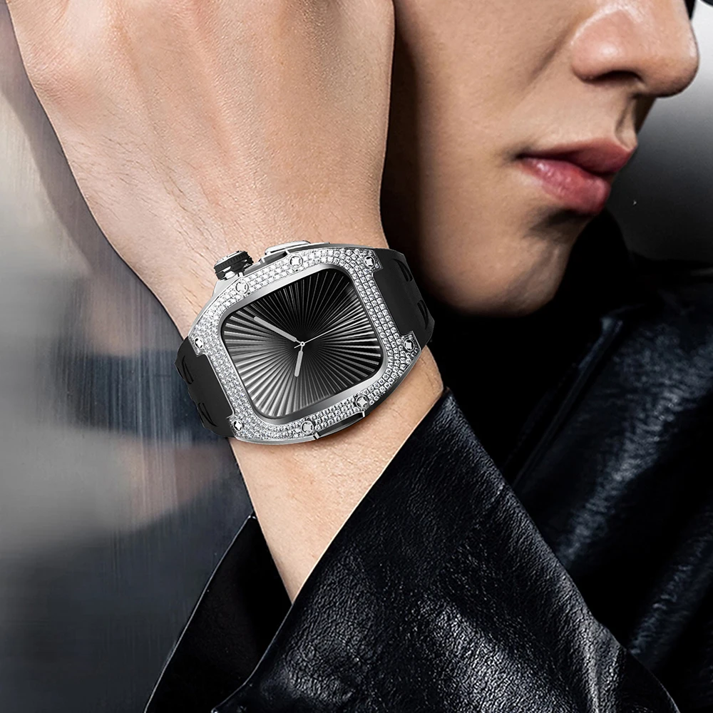 حافظة Soul Cool Diamond لسلسلة ساعات Apple 11/10 46 ملم، اضغط للفتح، إكسسوارات iWatch الفاخرة طقم تعديل الموضة