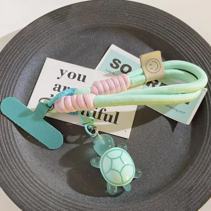 Cute Turtle Phone Case Hanging Rope With Keychain & Anti-Drop Clip Portable Short Braided Phone Wrist Strap Ideal Pendant Gift