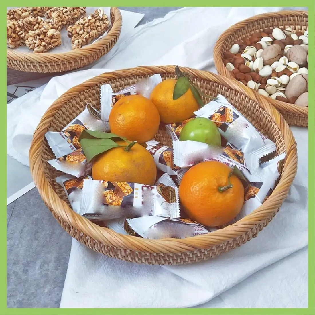 

Rattan Handmade Real Rattan Fruit Basket Snack Bread Basket Tray Living Room Snacks Sundries Storage Basket Fruit Tray