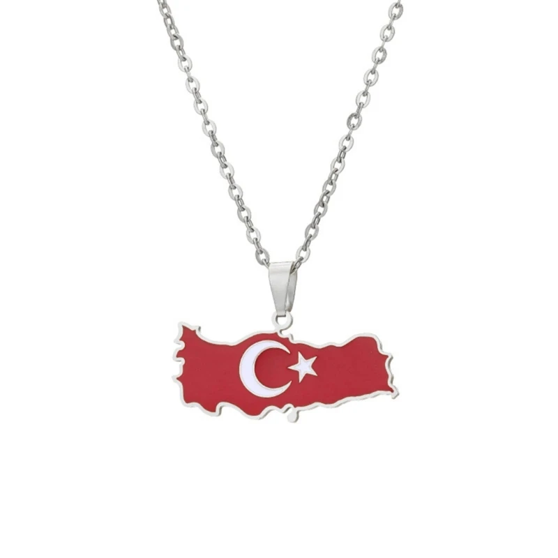 Turkish Map  Pendant Necklace Gold/Silver Country Territory Popular Collarbone Chain Stainless Steel Neck Jewelry HXBA