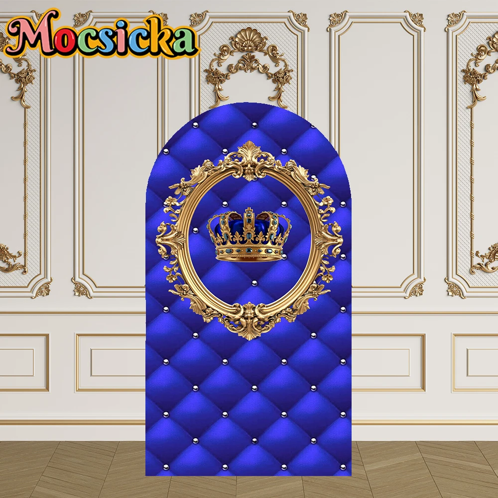 Mocsicka cubierta de arco de 2 caras corona dorada azul decoración telón de fondo arco de Baby Shower pared niños 1er cumpleaños fiesta graduación estudio