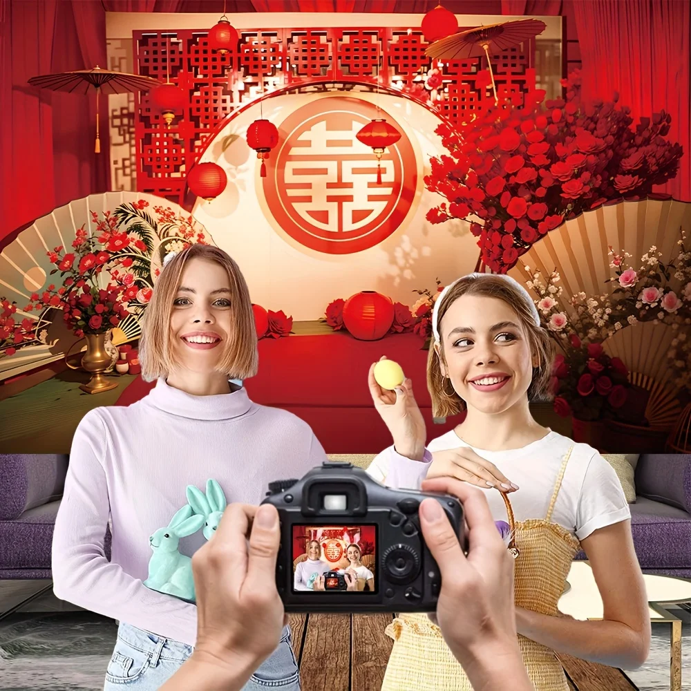 Chinese Wedding Red stage Curtain background - Wedding wall sign photos, photography, wedding theme