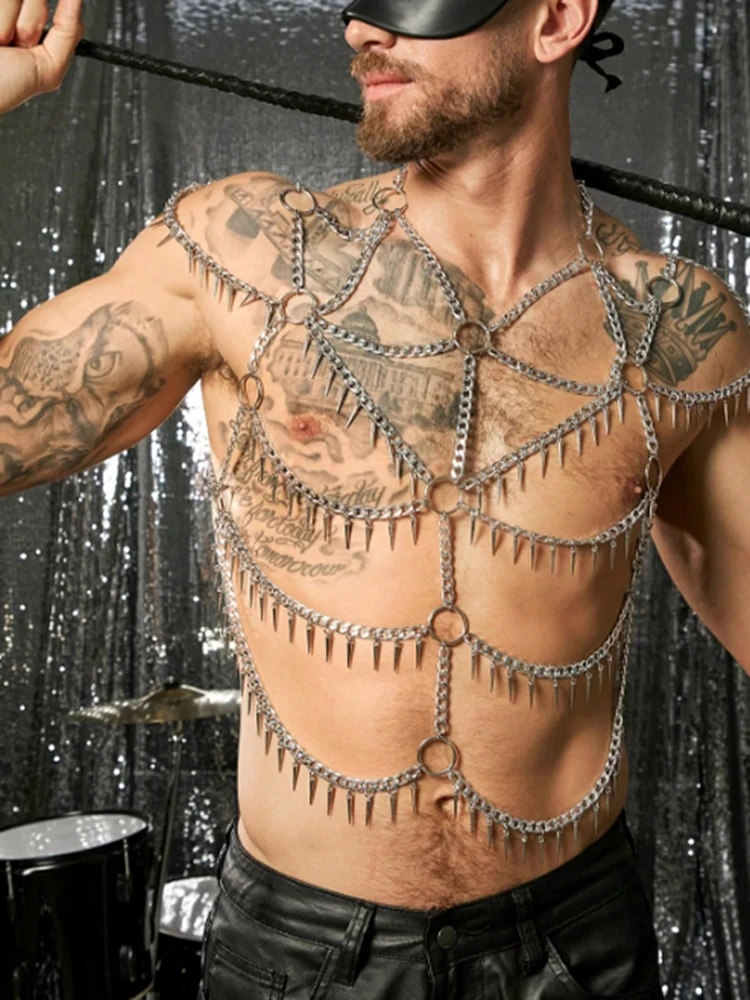 Tassels Chain Body Shoulder Sexy Body Metal Chains Man Punk Silvery Clubs Wear Gothic Harness Vest Accessory Performance Party