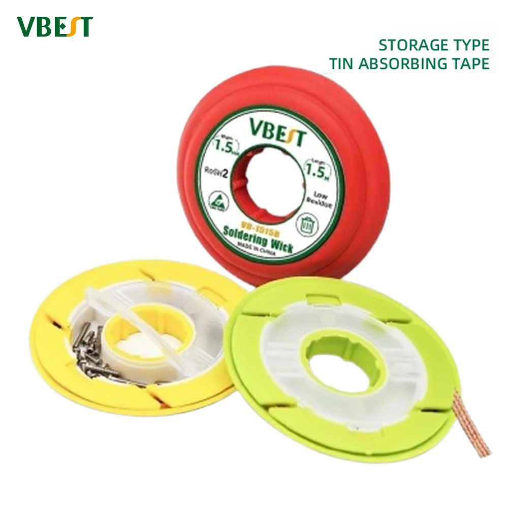 

1.5mm/2.0mm/2.5mm Storage Type Tin Absorbing Tape Strong Cleaning Low Residue Containing Rosin Pure Copper Braid for Remove Tin