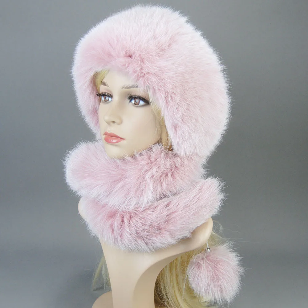 

WOMAN WINTER HAT For Women Natural Fox And Rex Rabbit Fur Hat Warm Plush Russian Mongolian Ushanka Thickened Cap Scarf Bonnet