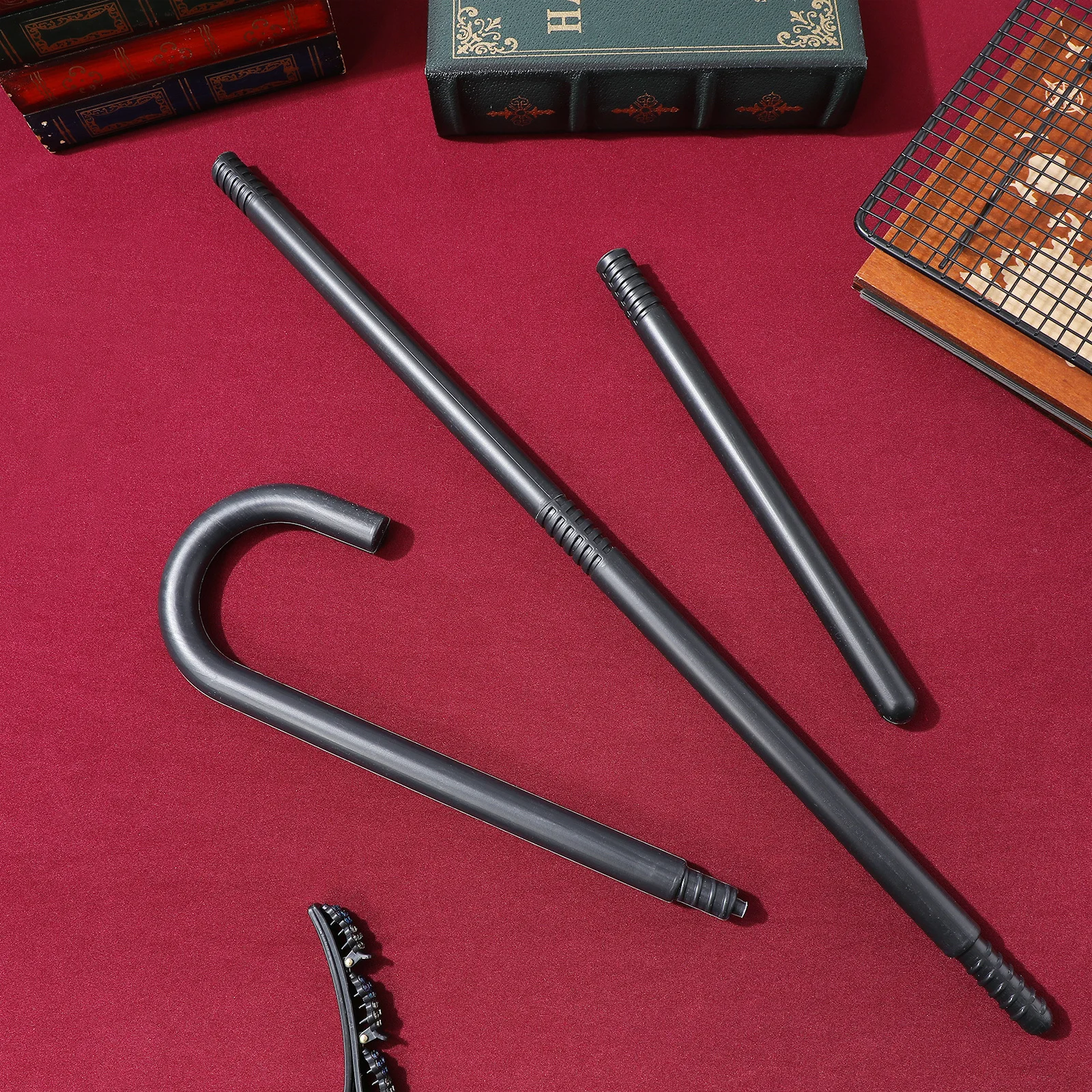 

Black Stage Performance Crutches Halloween Decorative Party Props Magician Stick Full Cosplay Role Playing Durable Plastic