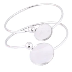 5pcs Stainless Steel Big Cuff Bendable Bracelet Base Settings Fit 20mm 25mm Cabochon Bangle Bezel Blanks For Jewelry Making