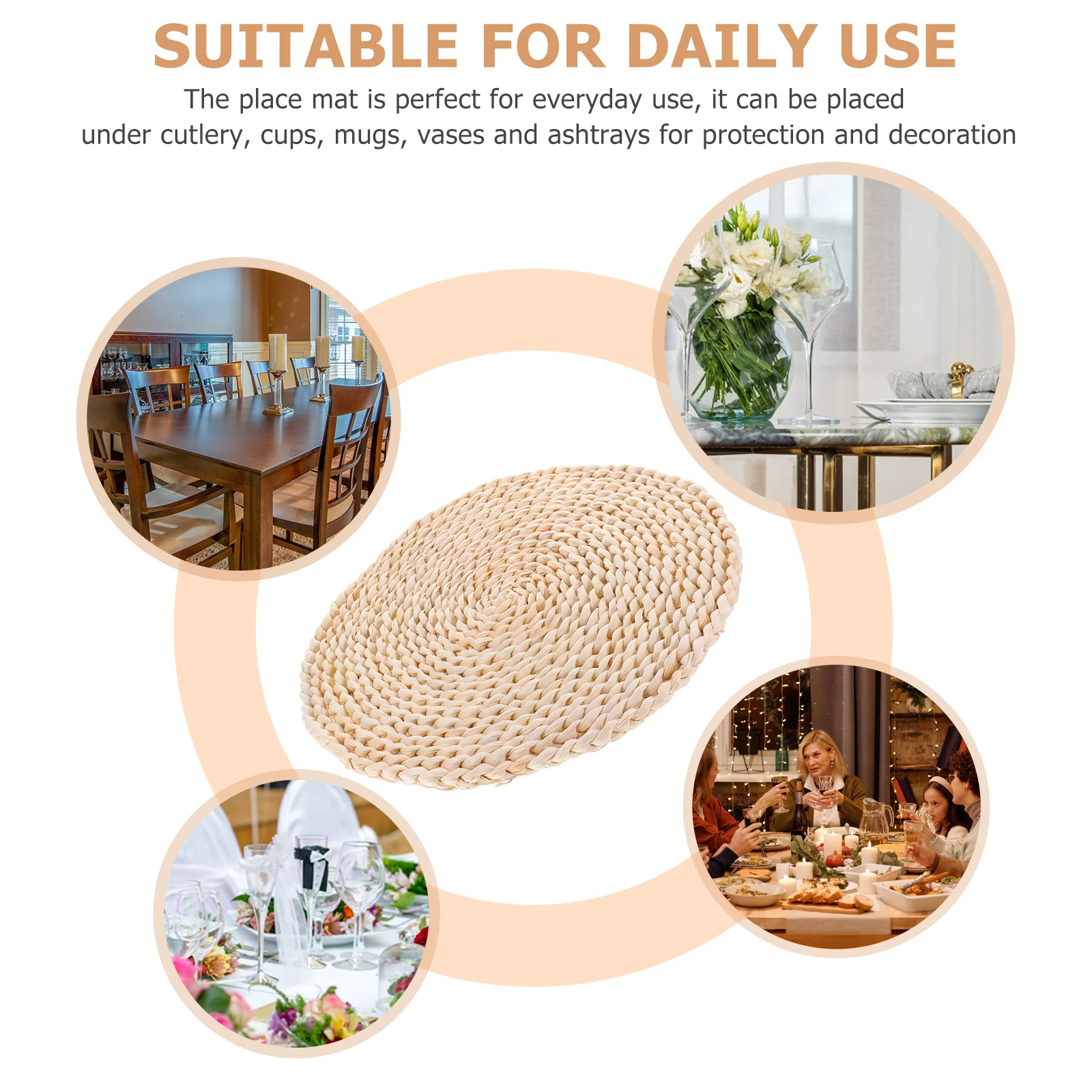 ريفي مضفر المنسوجة تحديد الموقع مقاومة للحرارة مكان مستدير حصيرة لطاولة الطعام القش الطبيعي المنسوجة أدوات المائدة وسادة ديكور للطاولات