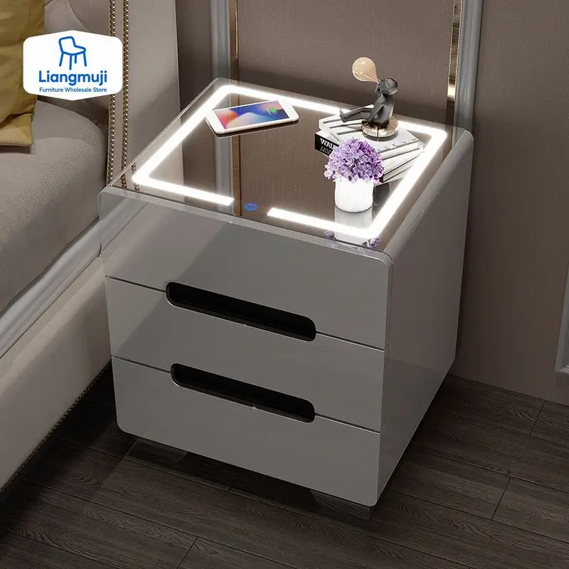 Modern Multifunctional Smart Bedside Tables Modern Simple Storage Nightstands Bedroom Furniture Home Storage Cabinet with Drawer