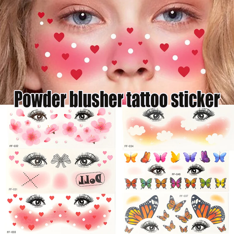 Loving Heart Blusher Face Temporary Tattoos Waterproof Lasting Eye Faces Festivals Body Art Decorations Stickers Women Cosmetics