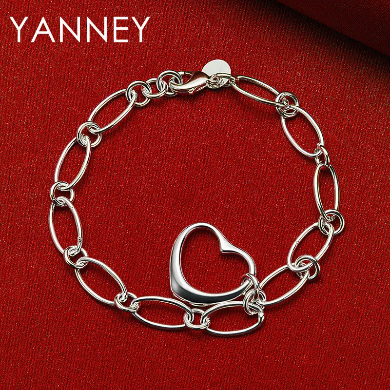 Nuevo Pulsera con colgante de corazón Simple fino de Plata de Ley 925 para mujer, abalorio de lujo, joyería para fiesta de compromiso y boda