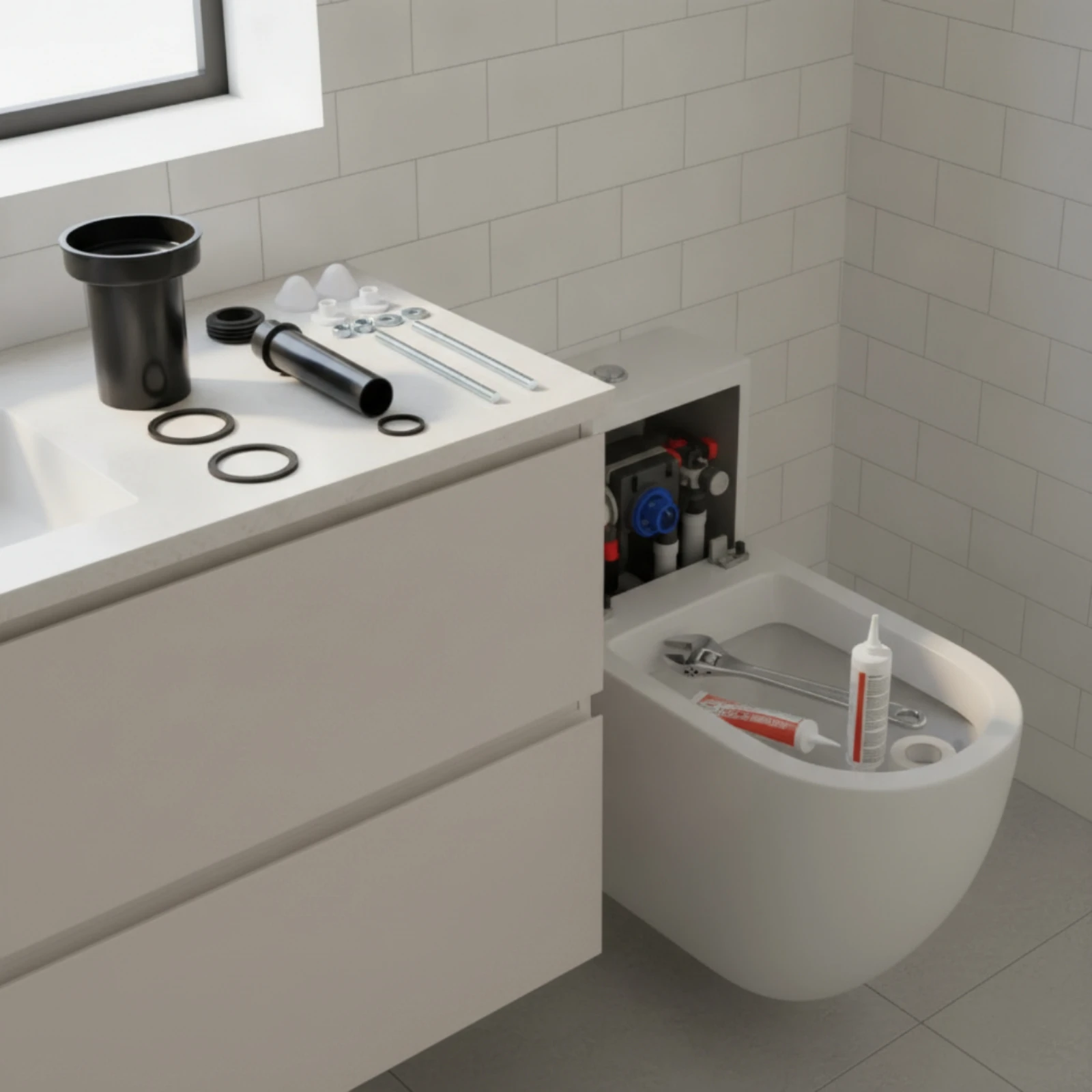 Premium Toilet Flush Pipe Set with Mounting Hardware and Gasket Kit for Wall Hung Concealed Cistern Recto Installation