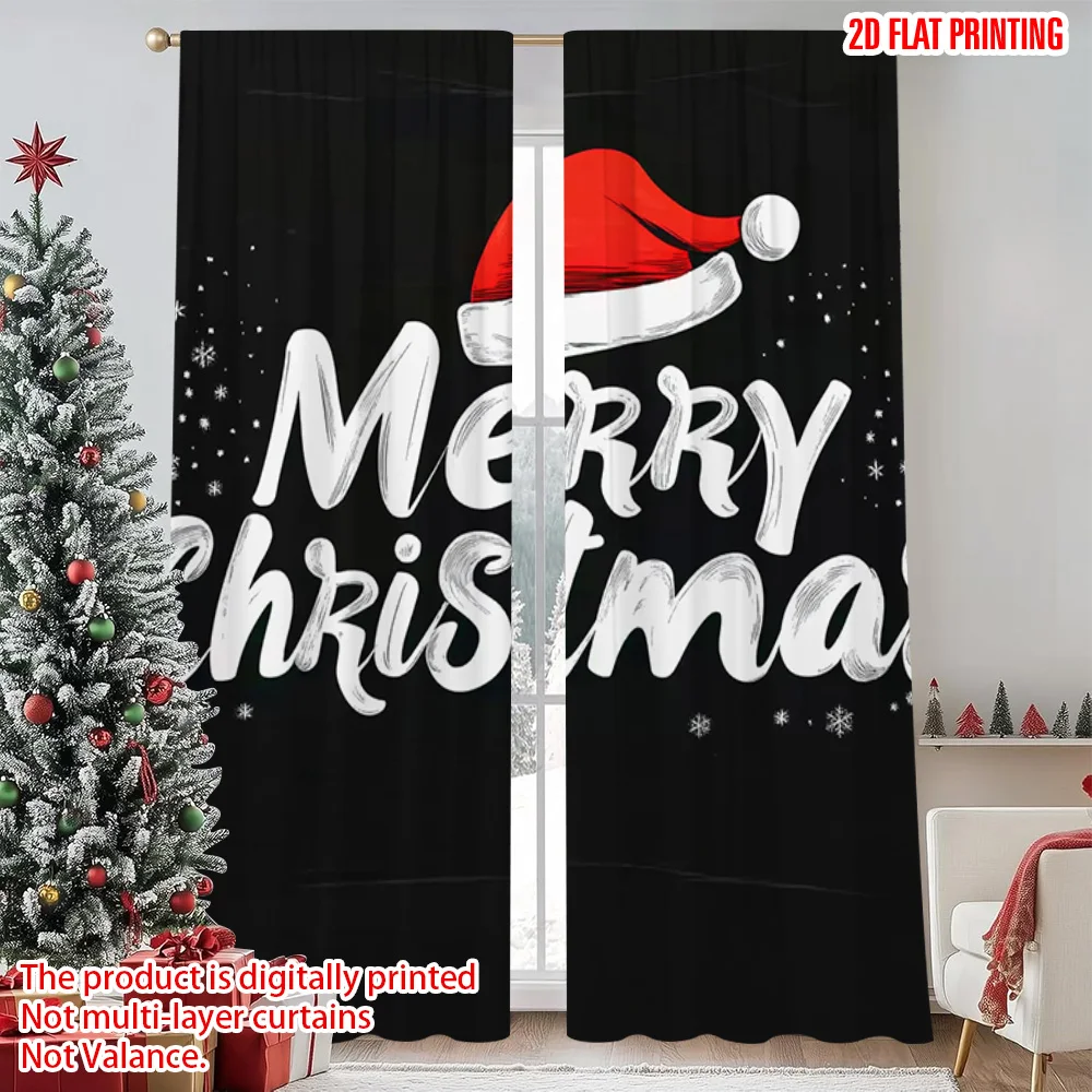 

2pcs 2D flat printing Merry Christmas Popular Window Curtains Merry Christmas 2 Versatile Fabric Without Electricity Family