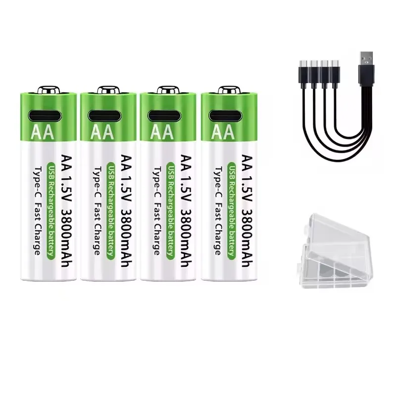 Typ-C-Schnellladung, 1,5 V, 3000/3800 mAh, AA, AAA, wiederaufladbare Li-Ionen-Batterien für Fernbedienung, Maus, Spielzeug, Game-Controller