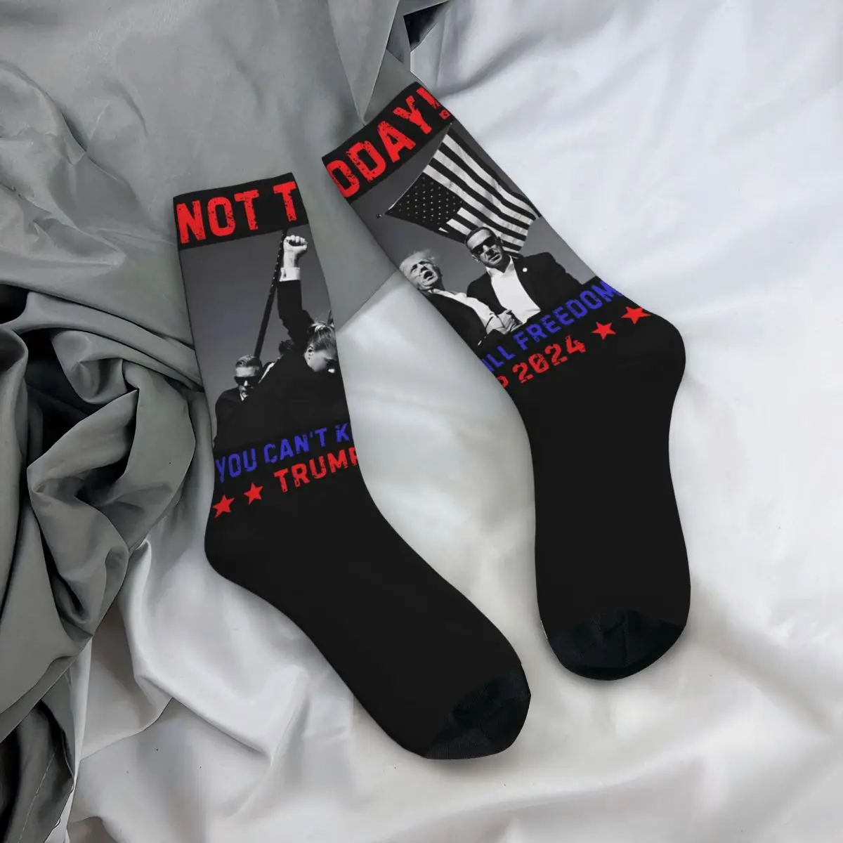 Nie dzisiaj Trump Shooting Assassination Attempt Theme Crew Socks Merch dla kobiet Przytulne skarpetki wizytowe