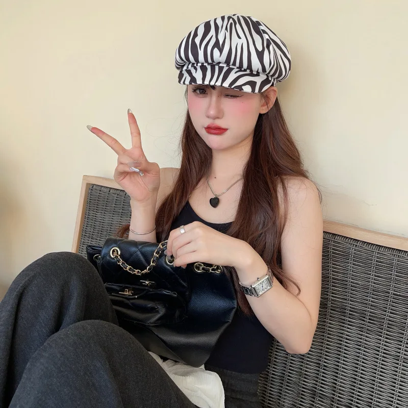 Leopard Zebra Print Newsboy Caps Women's Vintage Beret Hat Spring Summer Fashion Cosplay Retro Hip Hop Casual Painter Cap