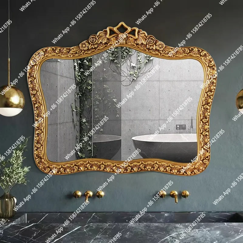 PC European bathroom mirror retro crown model bedroom vanity makeup mirror living room entrance decoration bathroom mirror