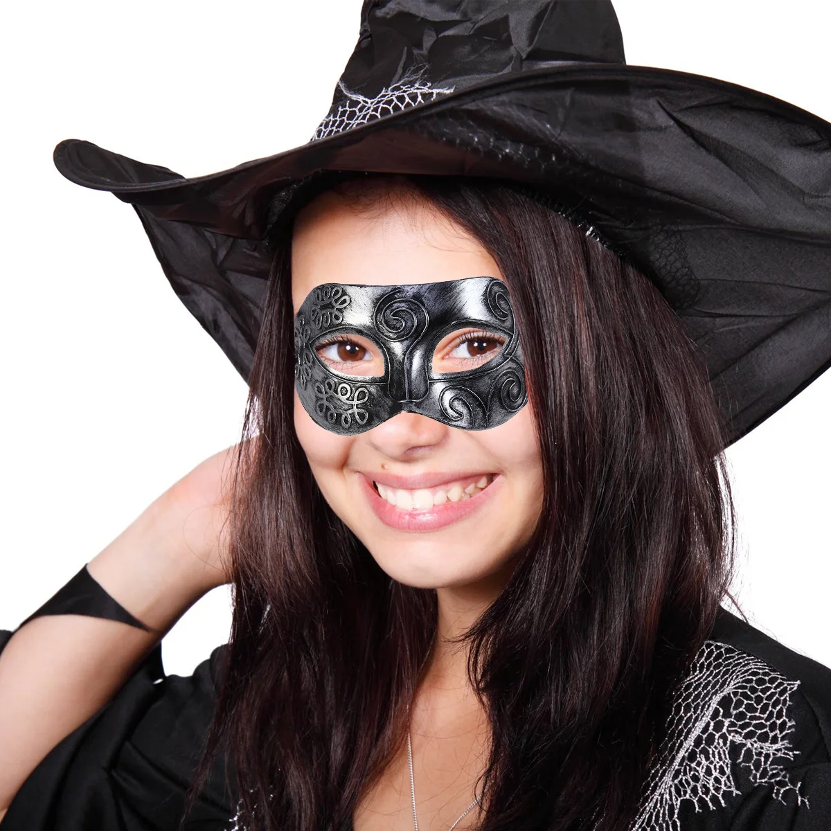 8 pezzi maschera intagliata vintage mezza faccia puntelli per costumi argento dorato festa in maschera maschera vintage per spettacoli di Halloween