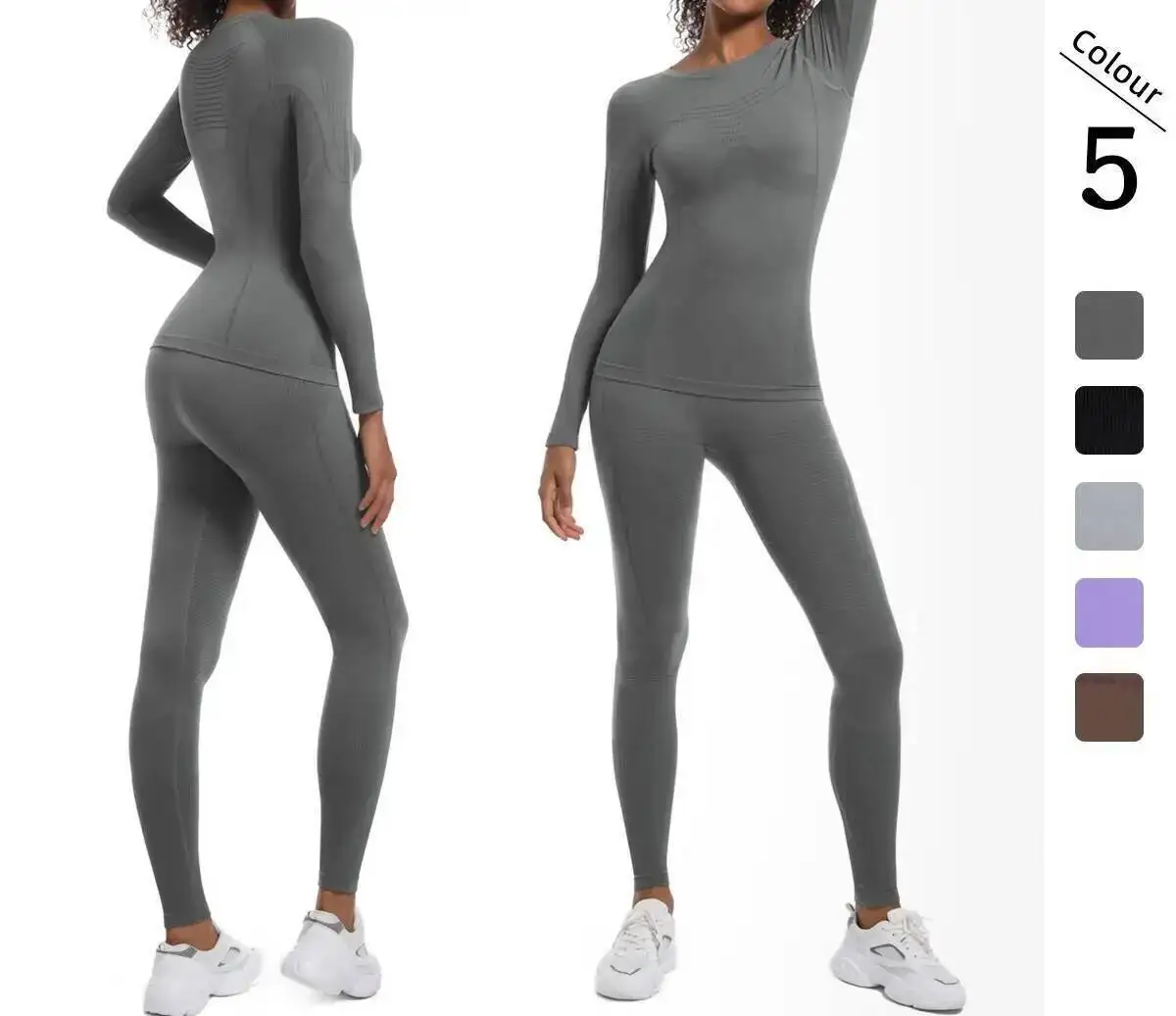 

Костюм с длинными рукавами, брюки с подъемом бедер, Fiess, бесшовная тренировочная спортивная одежда, спортивный комплект для йоги, женский комплект